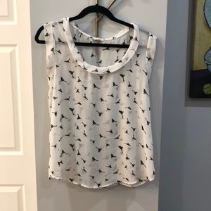 White/black bird blouse